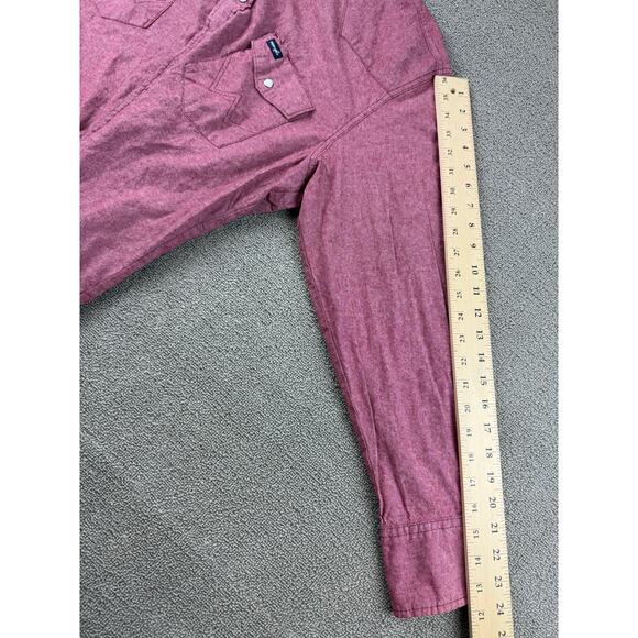 Wrangler Men XL Red Shirt Long Sleeves Western Button Snap Closure Rough Collar - Picture 9 of 11